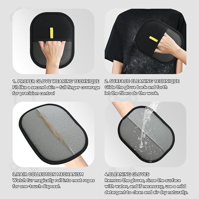 2 Pet Hair Removal Gloves, 2 Flea Combs for Cats and Dog,Reusable Electrostatic Gloves and Long & Short Flea Combs, 4 PCS pet hair removal tools-PawvioPets