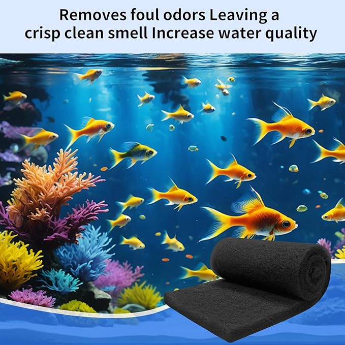 Aquarium Carbon Pad -Premium Cut to Fit Carbon Infused Filter Pad Media for Crystal Clear Water Fish Tank and Ponds (10.5x72in)-PawvioPets