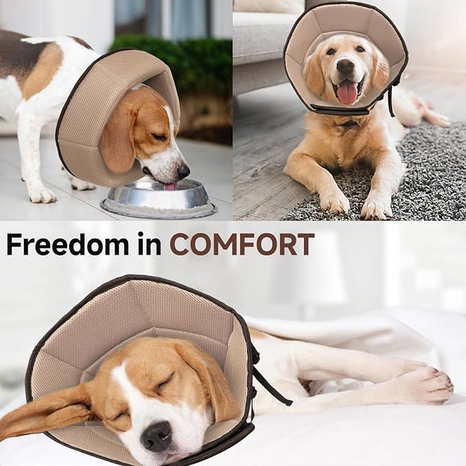 Dog Cone Collar S, Soft Cones for Large Medium Small Dogs,Adjustable Dog Cone Alternative to Stop Licking, Comfy Elizabethan Collar for After Surgery Wound Healing & Hot Spots Brown-PawvioPets