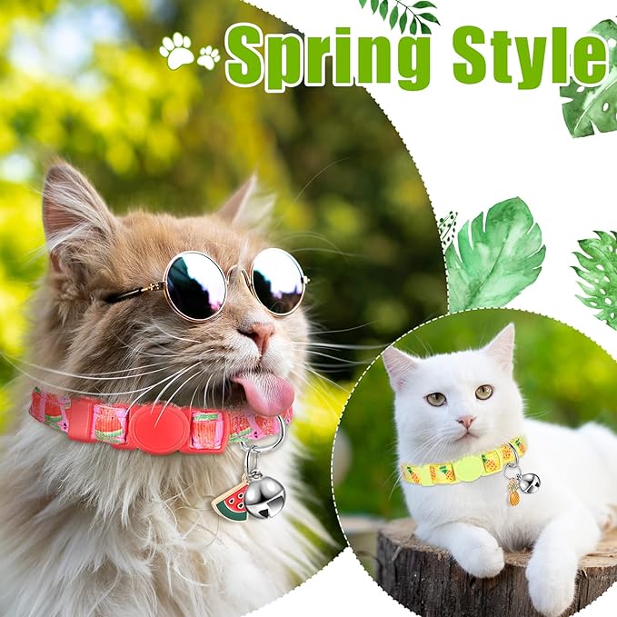 Frienda 12 Pcs Spring Summer Breakaway Cats Collars Girl Cat Safety Adjustable Collars with Bell and Summer Fruit Patterns Pendants Set for Pets Decoration(Medium)-PawvioPets