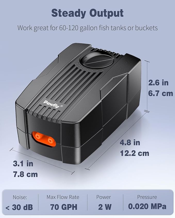 Pawfly Aquarium Air Pump Oxygen Pump for 10-200 Gallon Fish Tanks Buckets Dual Outlet Adjustable Ultra Quiet Aerator Pump with Accessories-PawvioPets