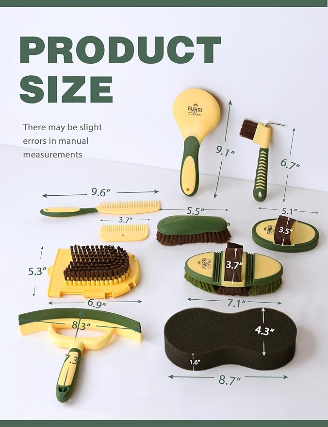 11PCS Horse Grooming Kit Curry Comb Sweat Scraper Horse Bathing Supplies Grooming Tools with Storage Bag Pasture Glow-PawvioPets