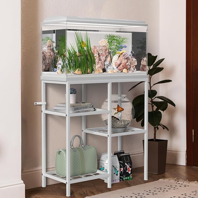 20 Gallon Fish Tank Stand White Metal Aquarium Stand Turtle Tank Stand Reptile Tank Stands 3 Tier Fish Tank with Stand-PawvioPets