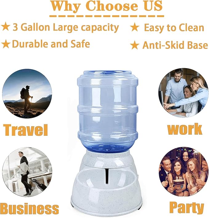 Automatic Dog Water Dispenser, 3 Gallon| 11L Gravity Automatic Pet Water Dispenser Station, Pet Waterer for Dogs and Cats, Large Capacity Water Feeder-PawvioPets