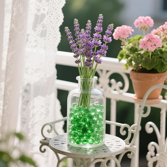 2.16LB Glass Beads Vase Filler Aquarium Gravel Decor Flat Glass Marbles Gems Pebbles Fish Tank Rocks Home Decorative Art Craft - Green-PawvioPets