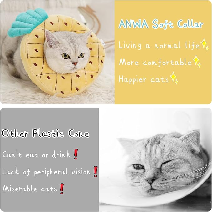ANWA Adjustable Cat Cone Collar Soft, Cute Cat Donut Collar After Surgery, Kitten Recovery Cones to Stop Licking-PawvioPets