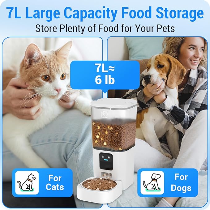 Automatic Cat Feeder with Slow Feed: 5G WiFi Automatic Dog Feeder with Smart APP Control, Auto Cat Food Dispenser with Alexa for Multiple Pets, Detachable for Easy Cleaning - 29 Cup(7L)-PawvioPets