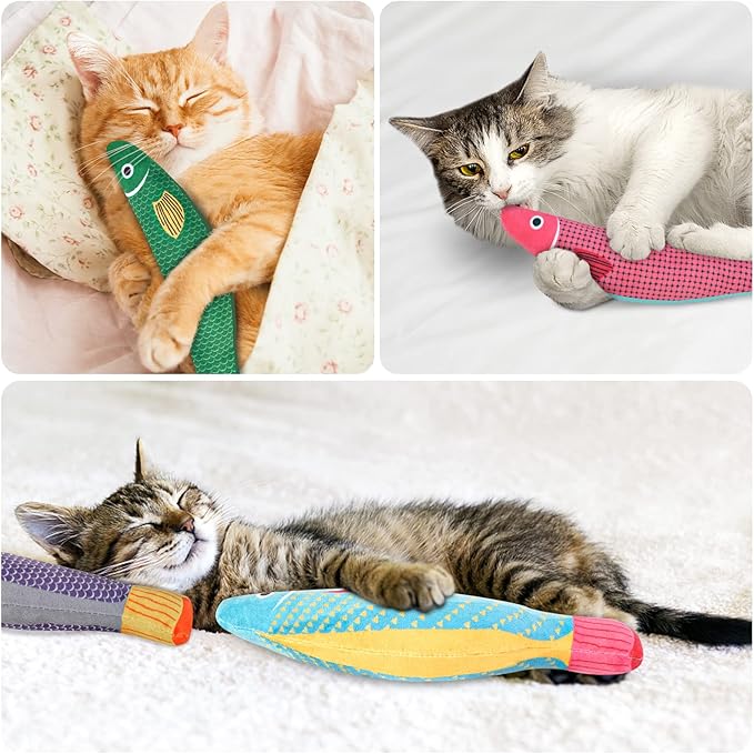 4Pcs Catnip Toy, Plush Cat Toys with Jingly Bell, Bite Resistant Chew Toys, Catnip Filled Cartoon Cat Teething Chew Toy for All Cats-PawvioPets
