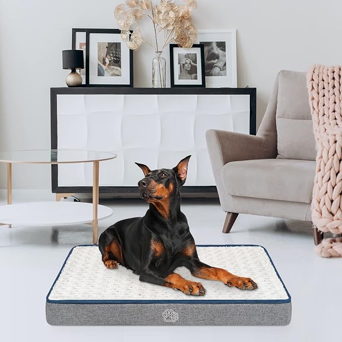 EMPSIGN Reversible Cool and Warm Dog Bed for Crate Pad, Pet Beds with Washable and Removable Cover, Dogs Crate Beds Sleeping Mats, Beds for Dog Crate for Large Medium Small Dogs, Grey-PawvioPets