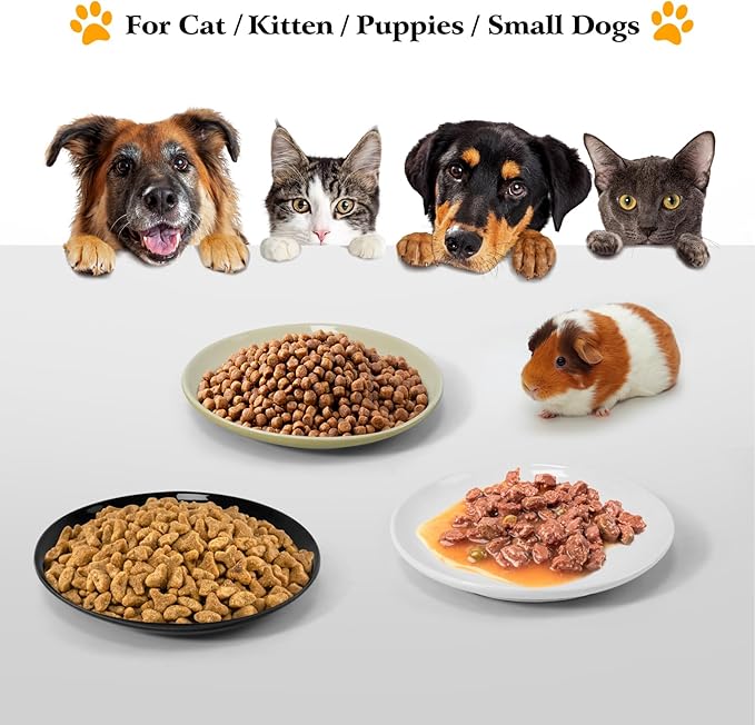 3PCS Cat Food Bowl,Ceramic Cat Dish for Indoor Cats,Wide Shallow Cat Bowls for Dry and Wet Food,Anti Whisker Fatigue Cat Plates for Kitten Cats or Dogs-PawvioPets