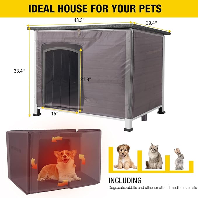 Aivituvin Insulated Dog House for Winter Outdoor Dog Kennel with All-Around Iron Frame- 100% Insulated Guarantee-PawvioPets