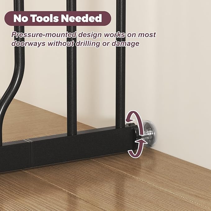29"-51" Baby Gate for Stairs, Auto Close Stroller Friendly Dog Gate Indoor for Doorways, Pressure Mounted Baby Gate, Easy Walk Through Gate for Children & Pets, Black-PawvioPets