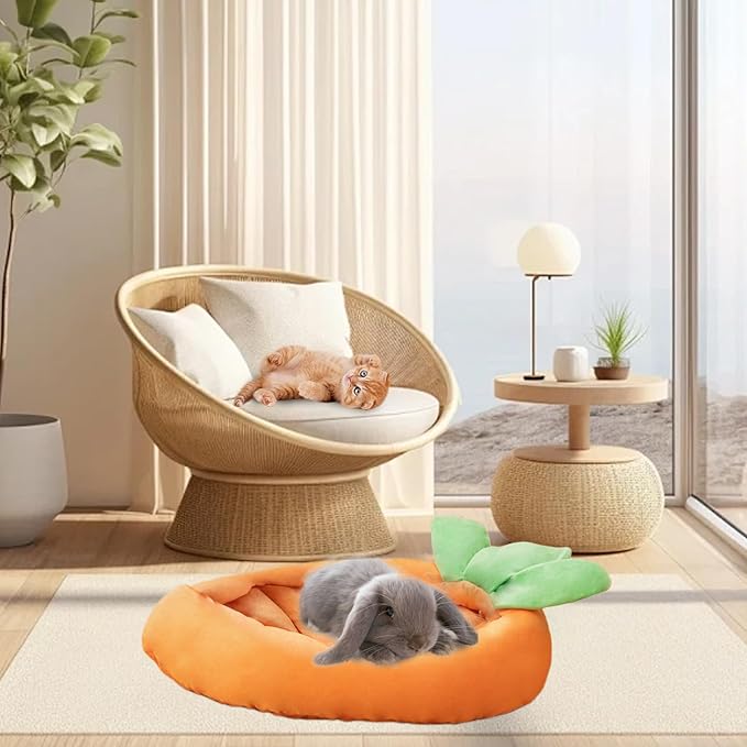 Bunny Bed, Rabbit Bed Carrot Shape, Soft & Machine Washable with Removable Cushion for Guinea Pig Chinchilla Squirrel Hedgehog and Other Small Animals (Carrot Shape)-PawvioPets