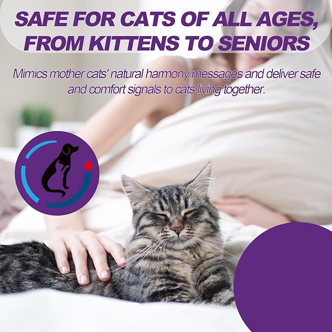 Cat Calming Diffuser, Cat Pheromones Calming Diffuser, Pheromone Dffuser to Calm Cats, Cat Calming Diffuser with 2 Diffuser + 4 Refill,120 Days for Cats Relief Stress Anxiety (Purple)-PawvioPets