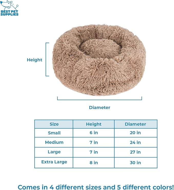 Best Pet Supplies Round Donut Dog Bed with Plush Faux Fur Fabric, Calming, Anti-Anxiety Cushion for Indoor Pets, Slip-Resistant Base, Soft Ergonomic Support - Caramel, 20x20x6''-PawvioPets