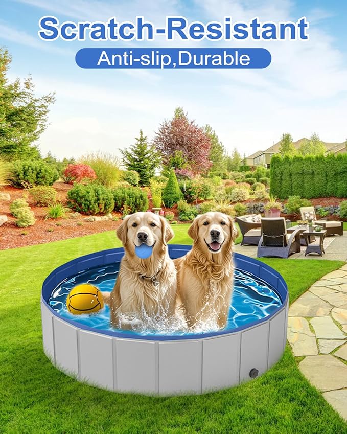 Dog Pool for Medium Dogs, Foldable Plastic Pool for Dogs Slip-Resistant (40''x 12'')-PawvioPets