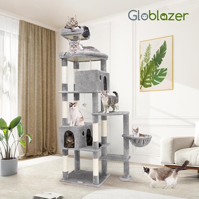 Globlazer Giant Cat Tree, 83 inch Cat Tree for Indoor Cats Large Adult, XXL Cat Tower with 9 Scratching Posts for 20lb+ Heavy Duty Large Adult Cats, F83, Light Grey-PawvioPets