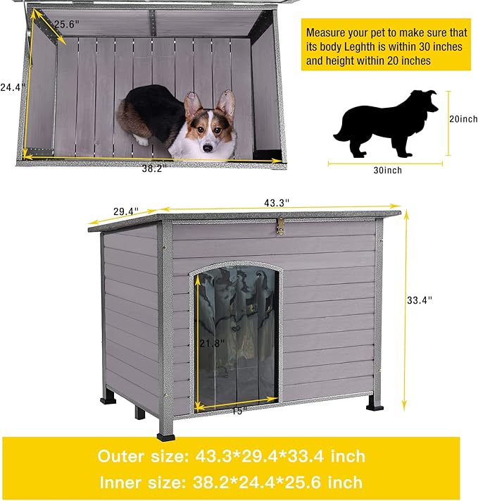 Aivituvin Large Dog House Outdoor Indoor Weatherproof Dog House for Small & Medium & Large Dogs with Unique All-Around Iron Frame&Raised Feet(Grey)-PawvioPets