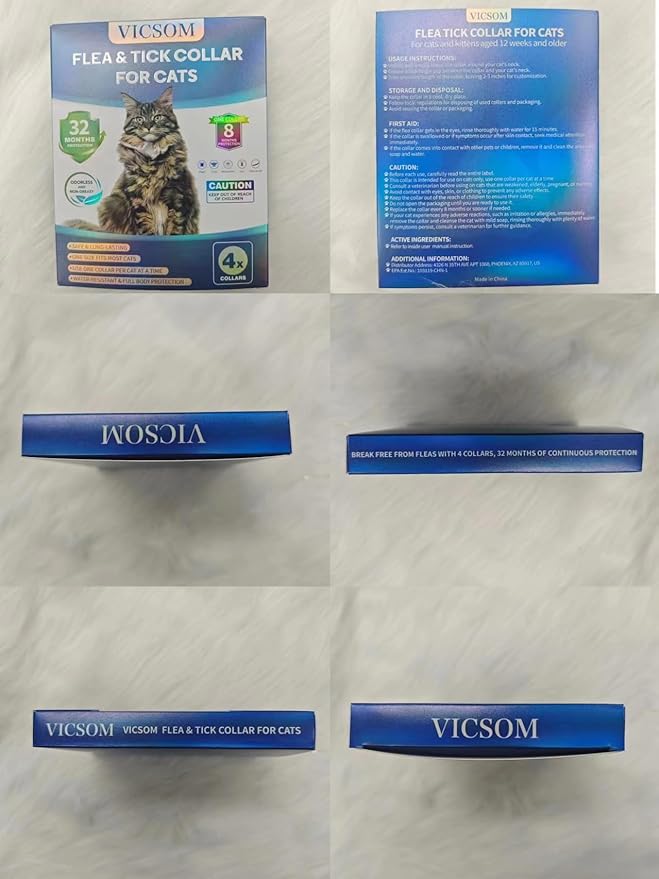 Flea and Tick Collar for Cats - 4 Pack, 32 Month Protection Treatment, Waterproof, Natural Prevention, Adjustable for Cats & Kittens (Black)-PawvioPets