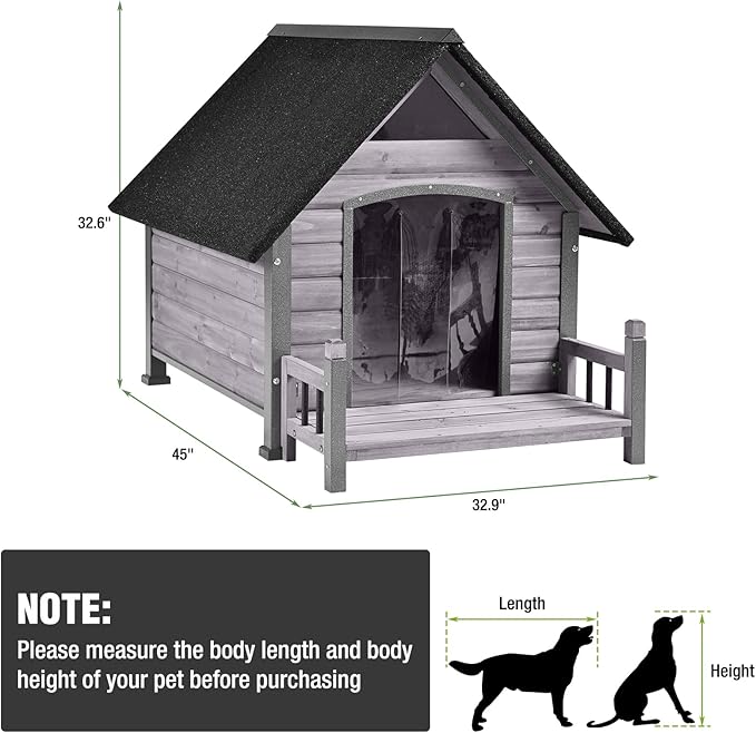 Dog House Outdoor with Anti-Chewing Iron Frame, Weatherproof Dog Kennel for Small Medium Large Dogs Indoor (Grey, 45" x 32.9" x 32.6")-PawvioPets