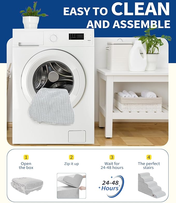 Dog Step for Bed, Dog Stair 5-Step 35D Pet Stair 22.8" H for High Bed or Sofa Non-Slip Balanced Pet Step Indoor, Light Grey-PawvioPets