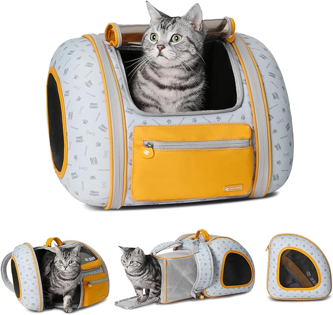 Cat and Dog Backpack Carrier, Foldable Breathable Pet Carrier Backpack with Mesh Ventilation, Large Portable Outing Traveling Pet Bag for Small, Medium Cats, Small Dogs, Orange-PawvioPets
