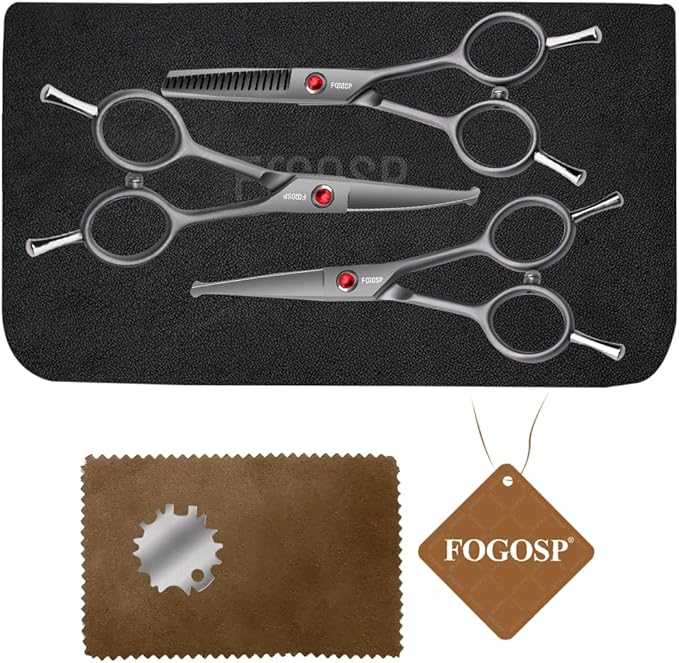 4.5" Dog Grooming Scissors - 3 Pcs Curved & Straight Thinning Shears for Small Dogs & Cats - Japan 440C Stainless Steel-PawvioPets