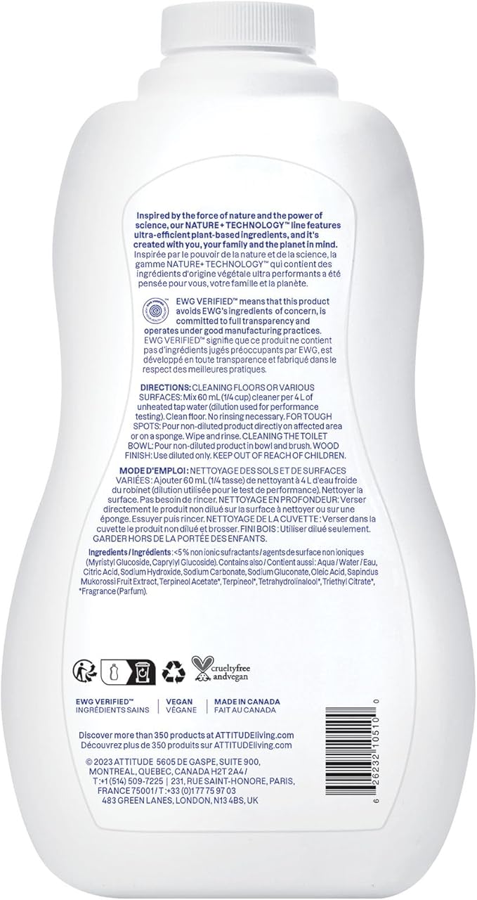 ATTITUDE Floor Cleaner, EWG Verified, Streak-Free, Vegan & Plant-Based for Tile, Wood & Laminate Floors, Citrus Zest Scent, 35.2 Fl Oz-PawvioPets