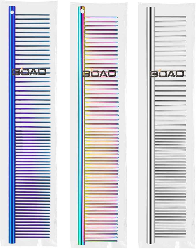 3 Pcs Stainless Steel Combs for Matted Hair - Grooming Clippers with Guide Combs for Removing Tangles and Knots in Long Haired Dogs and Cats-PawvioPets