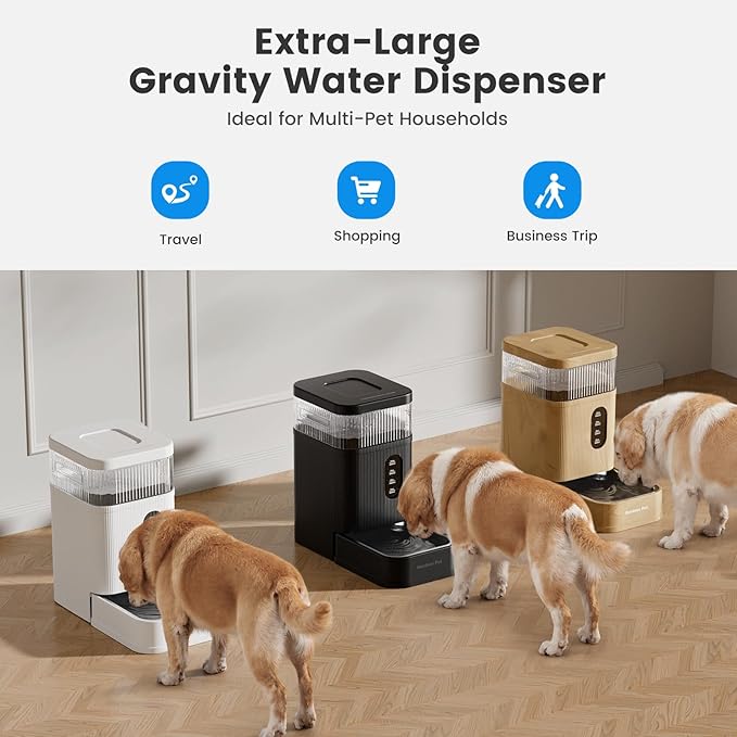 Gardner Pet Automatic Dog Water Dispenser Gravity Waterer with Stainless Steel Bowl Water Dispenser 8.5L Large Capacity Water Feeder for Dogs Cats Pets, BPA-Free Noise-Free (Black, 8.5L)-PawvioPets