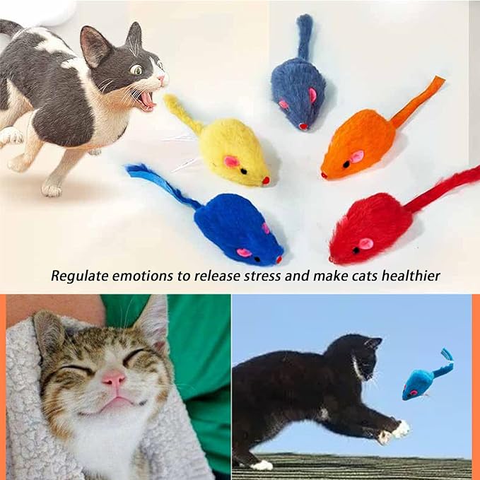 Furry Cat Toys Mice Rattle Interactive Mouse Toy for Indoor Cats Catnip Ball Pet Play Fur Ball Rabbit Assorted Color-PawvioPets