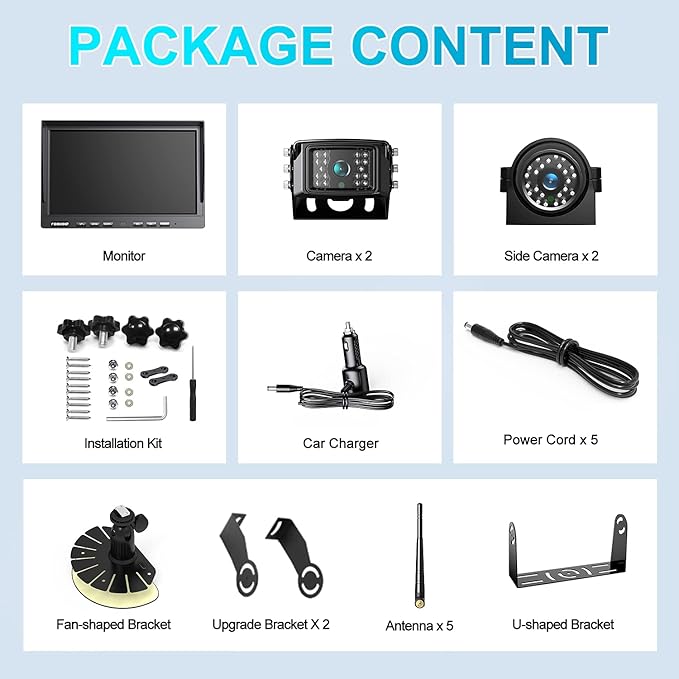 Fookoo HD 10" Wireless Backup Camera System, 1080P 10-inch Quad Split Monitor w/Recording, Waterproof Side & Rear View Cameras, 4 Channel, Digital Signal, Parking Lines for RV/Truck/Trailer-PawvioPets