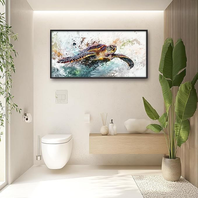 Extra Large Framed Sea Turtle Wall Art,Oversized Abstract Colorful Sea Nautical Wall Decor Pictures for Living Room,Canvas Print Painting Modern Artwork Bedroom Office Bathroom Home Decor 60L x30W-PawvioPets
