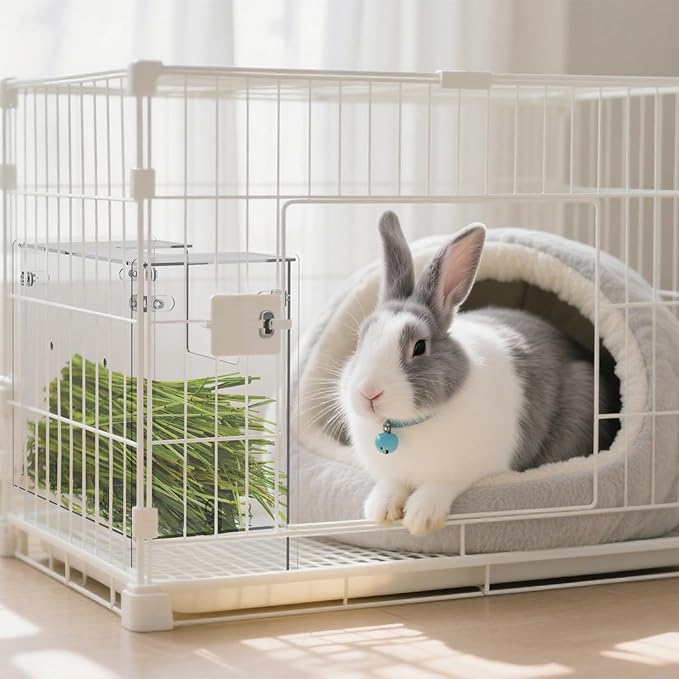 Acrylic Rabbit Hay Feeder with Lid, Transparent Hanging Food Dispenser Hay Feeder for Bunny Rabbits Guinea Pig Cage Chinchillas Hamsters Small Pets and Animals(Medium-PawvioPets