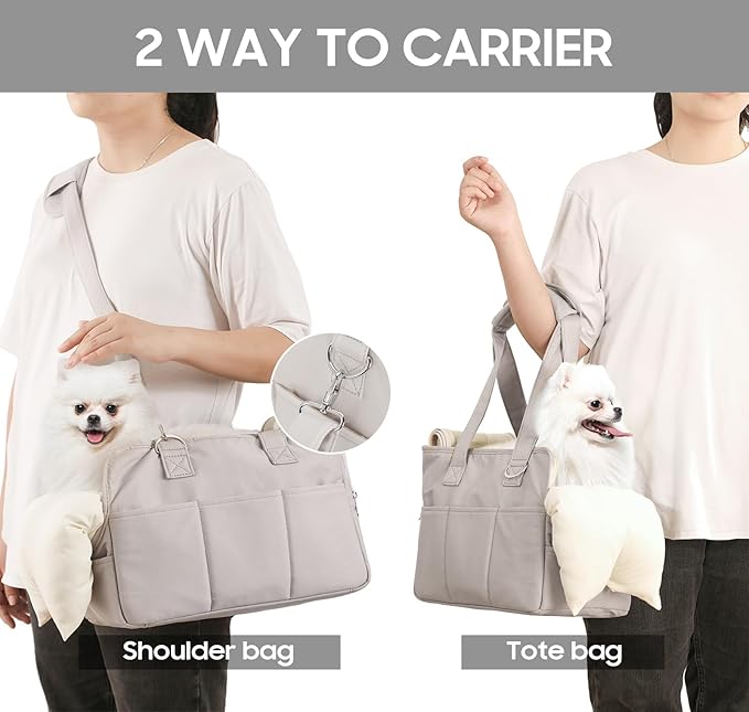 Dog Purse Carrier for Small Dogs, Soft Soft Sided Folding Dog Carriers for Small Dogs Medium Cats Puppies up to 15 Lbs, Washable Breathable Puppy Carrier for Outdoor Travel (Large Gray)-PawvioPets
