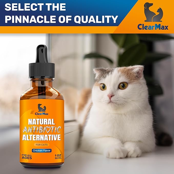 Cat Antibiotic to Help with Cough & Allergies – Antibiotics for Cats to Aid with UTIs and Digestive Moments – HIPS & Joints Support – Attractive Chicken Taste – 1 Oz Bottle-PawvioPets