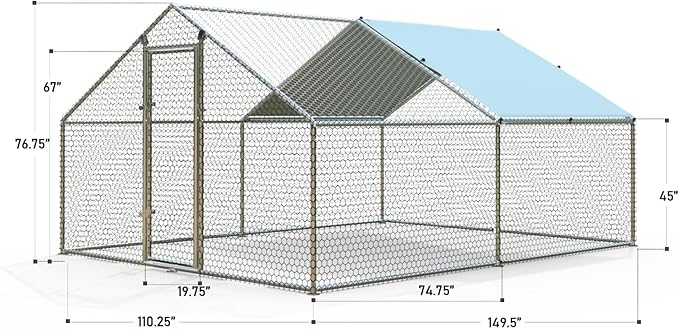 1.26'' Large Metal Chicken Coop Run Walk in, Chicken Runs for Yard with Cover, Chicken Pens Outdoor, Spire Roofed Outside Dog Kennel with Roof (9.8’Lx13.1’Wx6.4’H)-PawvioPets