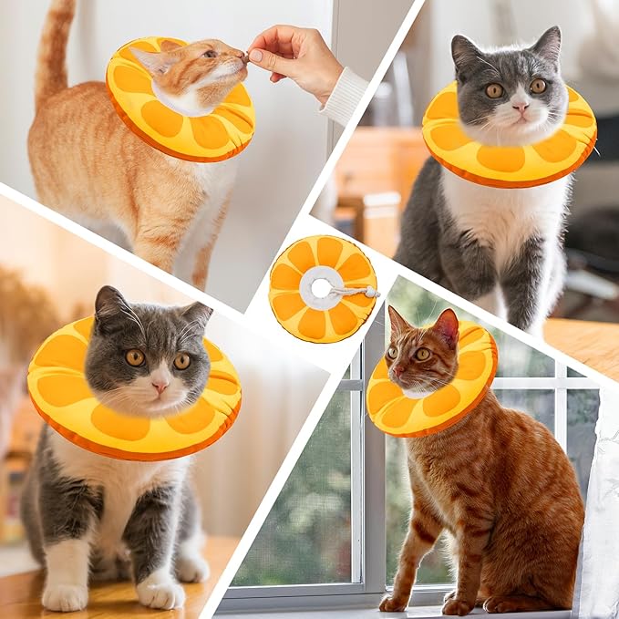 Cat Cone Collar Soft, Adjustable Cat Recovery Collar for Small Medium Large Cats, Cute Donut E Collar After Surgery, Anti-Lick Wound Healing Elizabethan Cone for Kittens (Orange, Medium)-PawvioPets