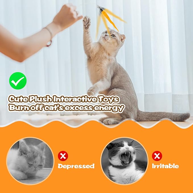 10PCS Cat Worm Toy, Cat Wand Attachment Fuzzy Worm Toys Refill with 1PCS Black String for Wand Replacement, Interactive Cats Kittens Toys for Indoor-PawvioPets