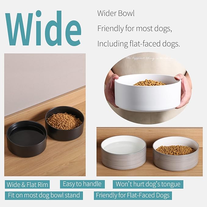 Dog Bowl Ceramic for Medium Large Breeds, Heavy Weighted Dog Food Water Feeder Dish, Non - Slip Modern Cute Extra Big Porcelain 8 in Pet Dog Bowl Maze Grey White-PawvioPets