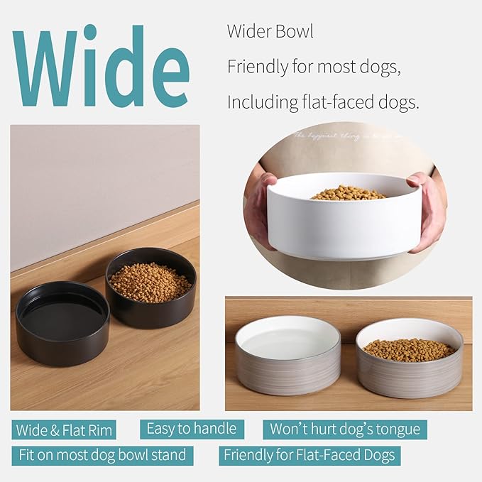 Dog Bowl Ceramic for Medium Large Breed, Heavy Weighted Dog Food Water Feeder Dish,8 in Non - Slip Modern Cute Extra Big Porcelain Pet Bowl Maze Marble Pink-PawvioPets