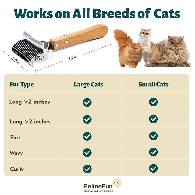 FelineFun Cat Brush for Dematting & Deshedding, 2 in 1 Undercoat Rake, Efficiently Remove Loose Hair & Matted Fur, Professional Shedding Comb for Indoor Cats & Long Haired Cats-PawvioPets