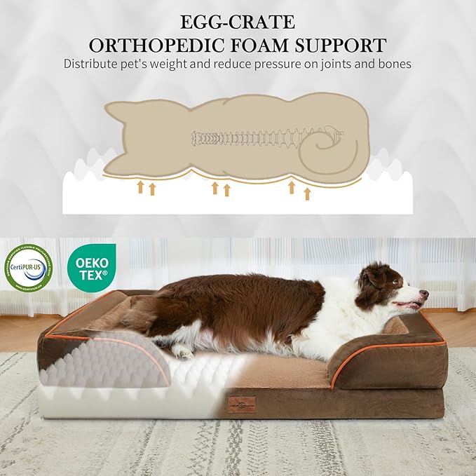 Comfort Expression XXL Orthopedic Dog Bed for Extra Large Dogs, Washable Dogs Sofa Bed, Waterproof Orthopedic Foam Dog Beds with Removable Cover & Non-Slip Bottom(XX-Large,Brown)-PawvioPets