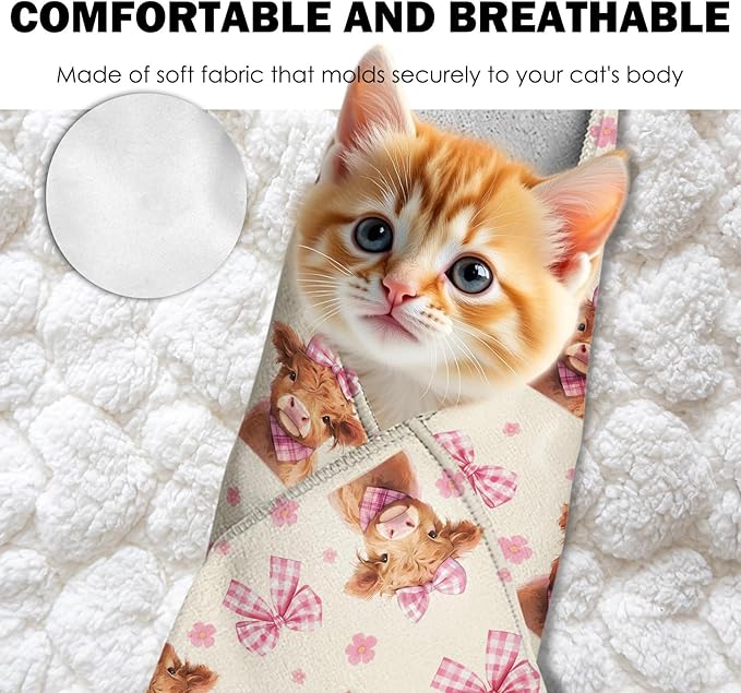 27.6" Cat Grooming Wrap, Self Adhesive Cat Wrap for Cutting Nails, Anti-Escape Calming Cat Swaddle Wrap for Medicine Ear Cleaning, Cow Anti-Scratch Cats Burrito Restraint Blanket, Practical Pet Tool-PawvioPets
