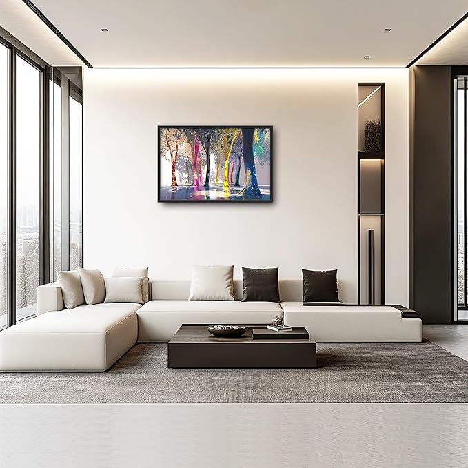 Framed Large Trees Wall Art for Living Room, Oversized Abstract Forest Wall Decor Colorful Nature Canvas Painting Modern Artwork Home Decoration for Living Room Bedroom Dining Room Office 36"x24"-PawvioPets