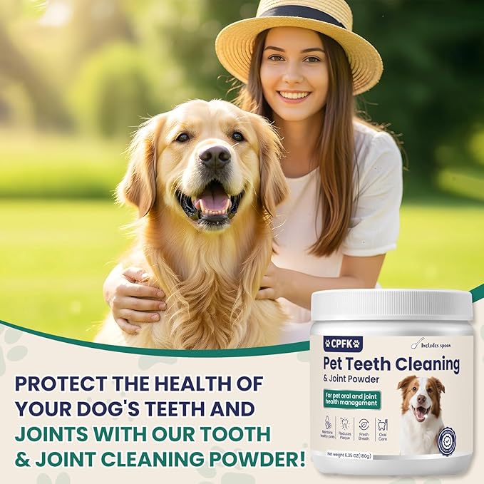 Dental Cleaning Joint Powder for Dogs - 6.35OZ Dog Dental Cleaning Powder with Probiotics to Lighten Bad Breath and Control Plaque Tartar Supports Dog Dental Care and Joint Health-PawvioPets