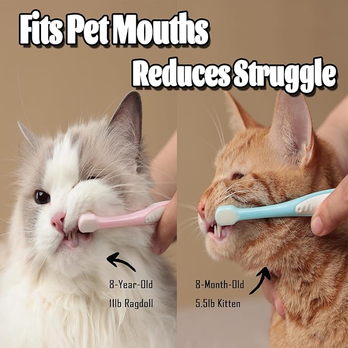 E.M&S.T by Emmeliestella Small Dog & Cat Toothbrush Micro Head, Cat Dental Care, Pets Toothbrush, Oral Hygiene, Easy to Handle, Deep Clean, Extra Soft Bristles, Independent Packaging, Blue&Pink 3PCS-PawvioPets