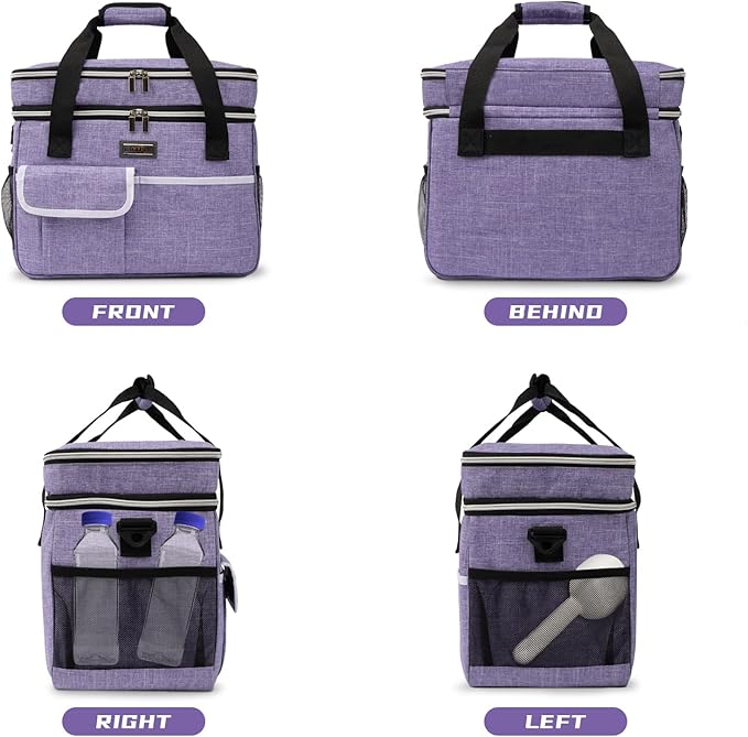 BAGLHER Dog Travel Bag for Supplies - Double-Layer Airline Approved Weekend Pet Travel Organizer Set for Dog and Cat Tote with 2 Pet Food Containers and 2 Collapsible Silicone Bowls Purple-PawvioPets