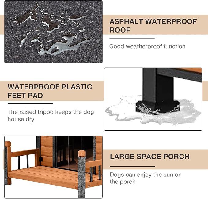 Dog House Outdoor Insulated, 50.87" L Large Dog Kennel with Chew-Proof Iron Frame, Suitable for Medium to Large Dogs (Brown)-PawvioPets