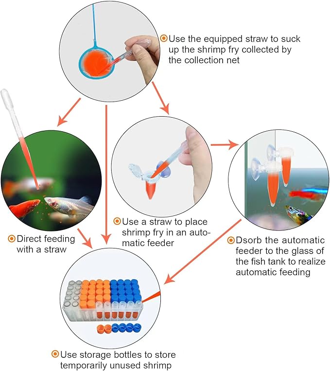 Brine Shrimp Egg Dispense Storage Kit with 50 Egg Collection Bottles, Holder, 3 Aquarium Feeders, 2 Automatic Feeding Bottles, Collecting Net-PawvioPets